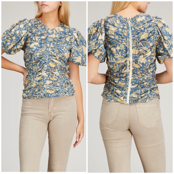 Ulla Johnson Blue and Yellow Floral Blouse